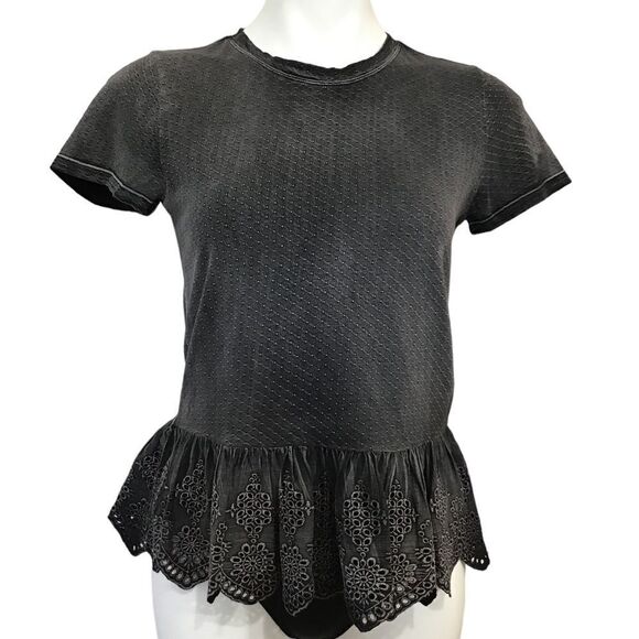 Alice & Olivia Jeans Wash Black Short Sleeve Crew Neck T-Shirt New Size Small - Picture 1 of 10